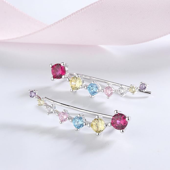 Climber Earrings for Women Ear Crawler Earrings Rose/White/Yellow Gold Plated Cubic Zirconia Birthstone Earring Gifts for Women