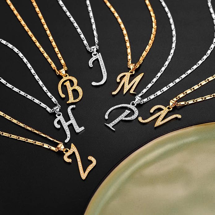 U7 Initial Necklace for Women, Gold/Platinum Plated CZ Crystal Letter A-Z Pendant Necklace, Shiny 20 Inch Name Chain Dainty Personalized Jewelry for Men Mom Wife Friend