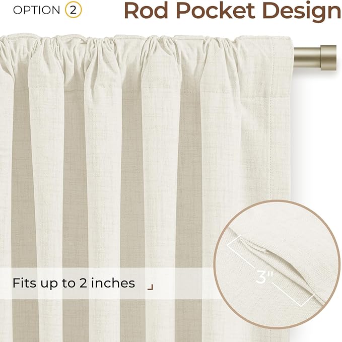 INOVADAY 100% Blackout Curtains 96 Inches Length 2 Panels Set, Back Tab/Rod Pocket Linen Black Out Curtains for Bedroom, Thermal Insulated Window Drapes - Beige White, W50 X L96