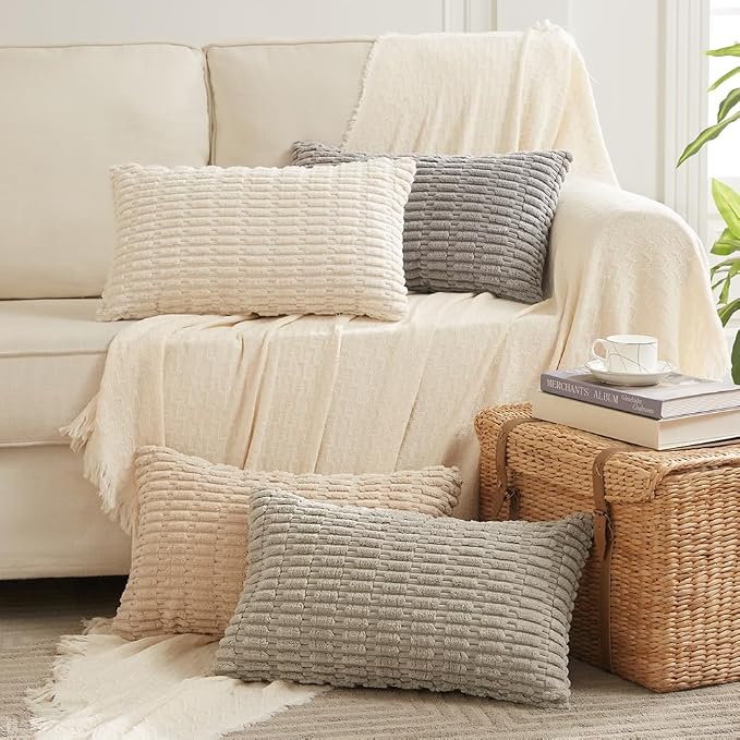 Fancy Homi 4 Packs Decorative Throw Pillow Covers for Living Room Couch Bed, Modern Farmhouse Boho Home Décor Accent Cushion Case, 24" x 14", Cream