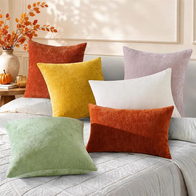 decorUhome Soft Chenille Mineral Yellow Throw Pillow Covers 24X24 Set of 2 | Decorative Fall Couch Pillow Covers Solid Dyed Accent Modern Euro Sham Farmhouse Neutral Square Pillow Cases for Sofa