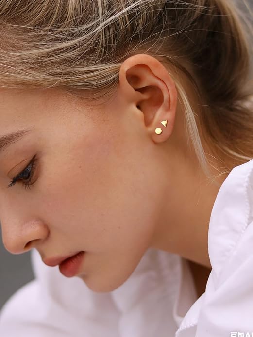 ChicSilver 925 Sterling Silver Earrings Dainty Bar/Circle/Triangle/Star/Ball Stud Earrings for Women with Gift Box, Hypoallergenic Earrings for Sensitive Ears