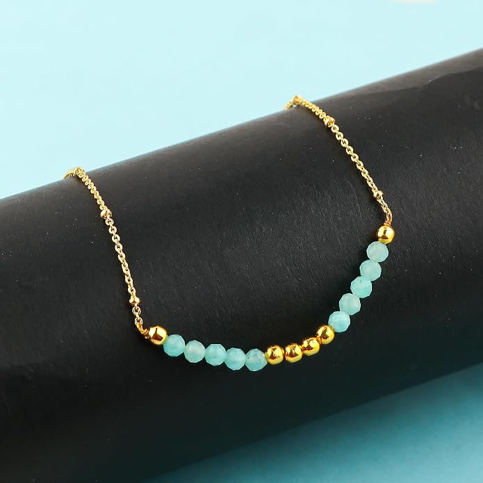 Satellite Chain Necklace 16+2 Inch Gold Plated – Dainty Layering Jewelry with Gemstone Beads – Minimalist Choker Necklace for Women – Delicate Gift for Her