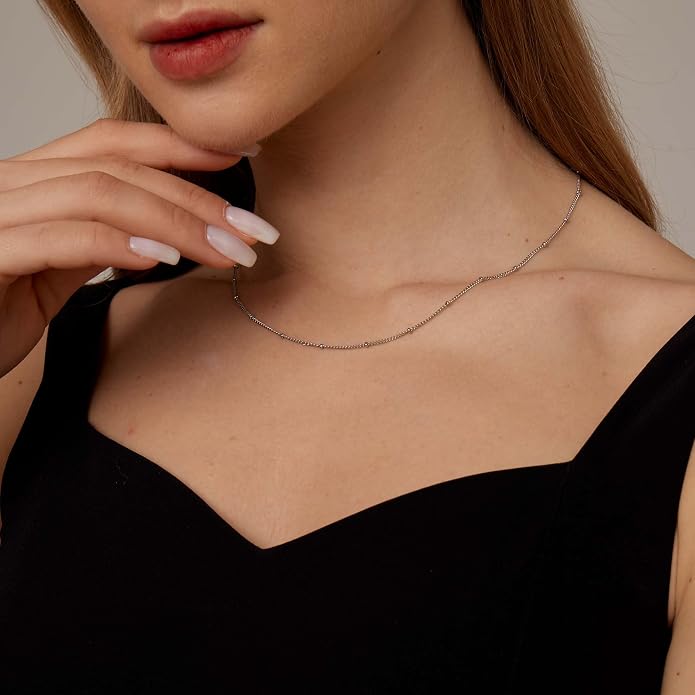 Gold Chain Necklace for Women Dainty Simple Satellite Beaded Twisted Chain Choker Necklace Everyday Jewelry Christmas Gifts