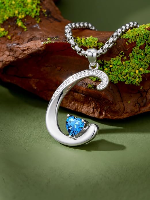 Birthday Gifts for Women Alphabet A to Z Initial Birthstone Pendant Necklaces for Women - 18k White Gold Plated Personalized Name Jewelry Anniversary Graduation Gifts for Wife Her Daughter Girlfriend(with Gift Box)