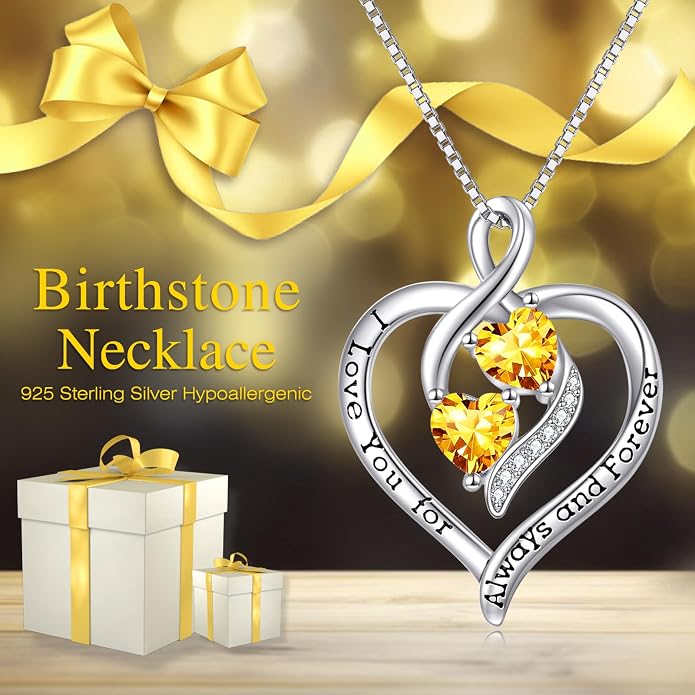 Hancock Forever Love Heart Birthstone Necklaces for Women 925 Sterling Silver Women Pendant Necklace, Mother’s Day Birthday Anniversary Jewelry Gift for Woman Mother Mom Wife Her