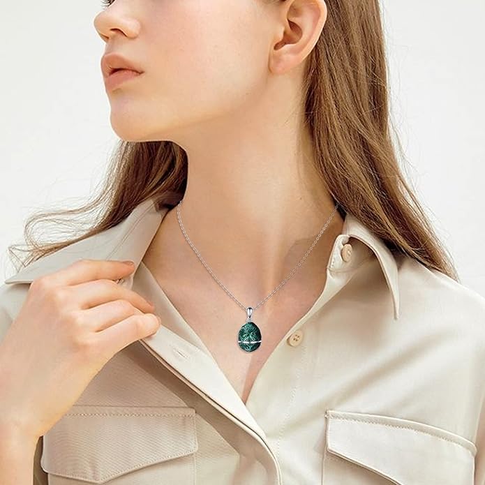 AXELUNA Fox Necklace Sterling Silver Easter Egg Necklace Fox Pendant Animal Jewelry Gifts for Women Girls Birthday Graduation Gift