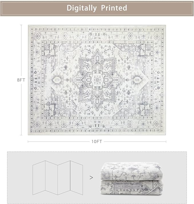 Srugn Area Rug 8x10 Washable Area Rugs for Living Room,Bedroom, Dining Room- Ultra Soft Non-Shedding Faux Wool Retro Rugs,Large Vintage Carpets with Non Slip Rubber Backing for Farmhouse Home Office