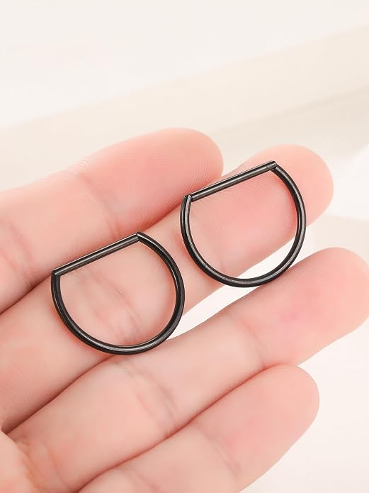 Oveta Titanium D Shaped Nipple Rings 14G for Nipple Piercing Jewelry Higned Segment Clicker Ring Hoops 11mm 12mm 14mm for Women Men, Silver Gold Black, 2PCS