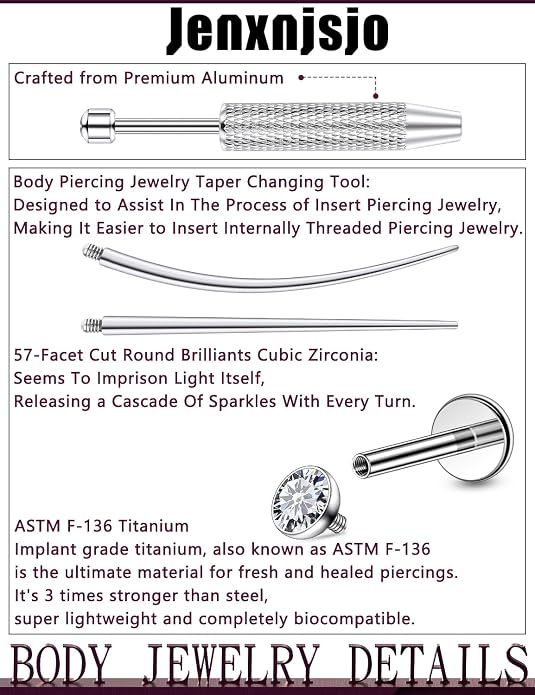 Jenxnjsjo F136 Titanium 20/18/16g Earrings Nose Lip Rings Studs Labret Medusa Tragus Helix Conch Cartilage Piercing Jewelry for Women