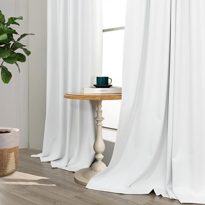 Pitalk White Room Darkening Curtains White Blackout Curtain 68 Inch Length 2 Panels Faux Linen Viral Short Bedroom Window Curtain for Dining Living Room 68 Long Cortinas Blancas para Sala Dormitorio