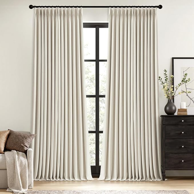 MIULEE Linen Pinch Pleated 100% Blackout Linen Curtains 90 Inch Length 2 Panels Set, Black Out Memory Trained Pleat Curtains Light Blocking Room Darkening Drapes for Bedroom Living Room Window