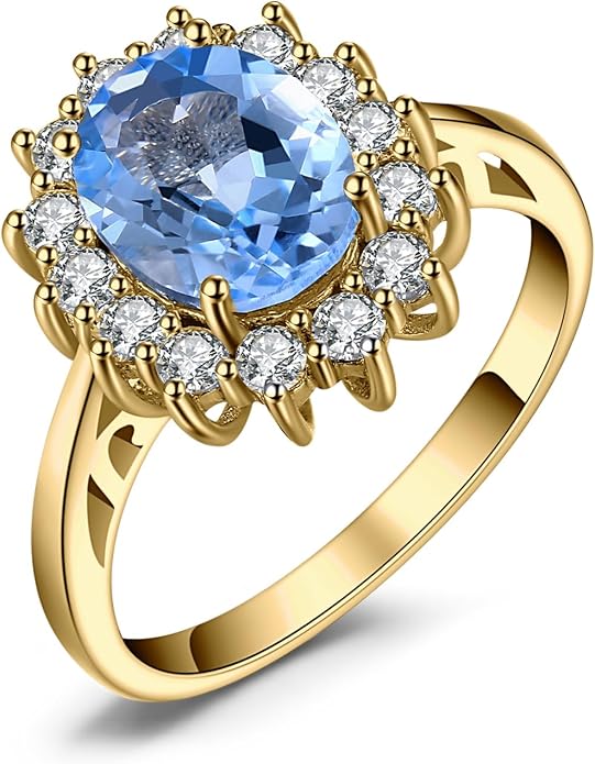 JewelryPalace Princess Diana Kate Middleton Class Gemstone Birthstone Sapphire Halo Engagement Rings for Women, Anniversary 14K White Yellow Rose Gold Plated 925 Sterling Silver Promise Rings for Her