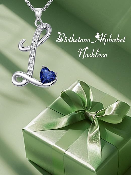 Birthday Gifts for Women Alphabet A to Z Initial Birthstone Pendant Necklaces for Women - 18k White Gold Plated Personalized Name Jewelry Anniversary Graduation Gifts for Wife Her Daughter Girlfriend(with Gift Box)