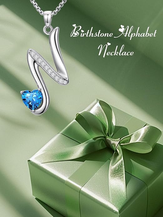 Birthday Gifts for Women Alphabet A to Z Initial Birthstone Pendant Necklaces for Women - 18k White Gold Plated Personalized Name Jewelry Anniversary Graduation Gifts for Wife Her Daughter Girlfriend(with Gift Box)