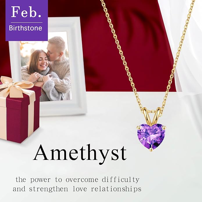 SMILEST Dainty Heart Birthstone Necklace for Women, 925 Sterling Silver Necklace Sparkling Heart Pendant, Anniversary Birthday Gifts for Women Mom Wife Daughter Girlfriend Grandma