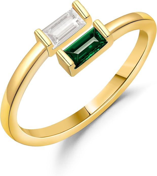 JSJOY Birthstone Rings for Women Dainty Emerald Blue Ring Birthday Gifts for Mom Her Gemstones CZ Ring for Teens Gold Rings That Don't Tarnish Adjustable Ring Jewelry Gifts