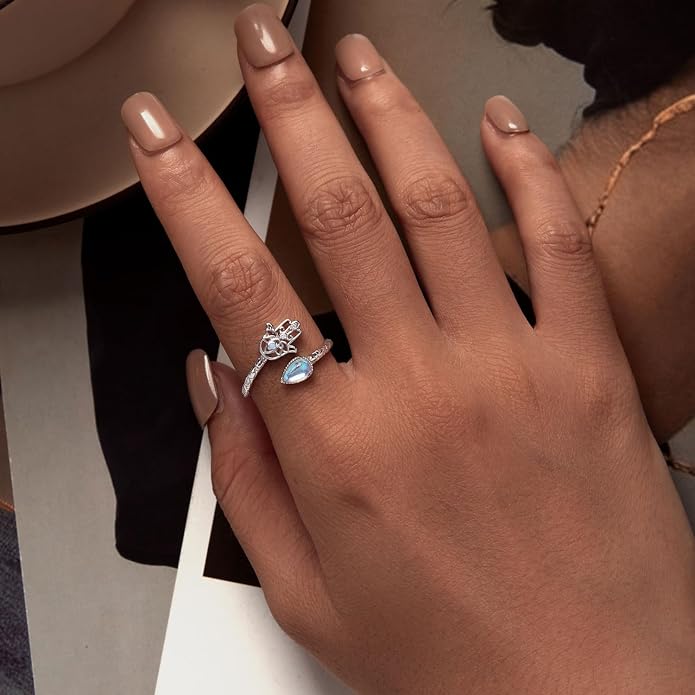 Animal Open Adjustable Ring Playful Cat Dachshund Snake Koi Fish Hummingbird Bat Heart Feather Stacking Ring for Women, Sterling Silver Plated Pet Memorial Jewelry Gift for Cat Lovers