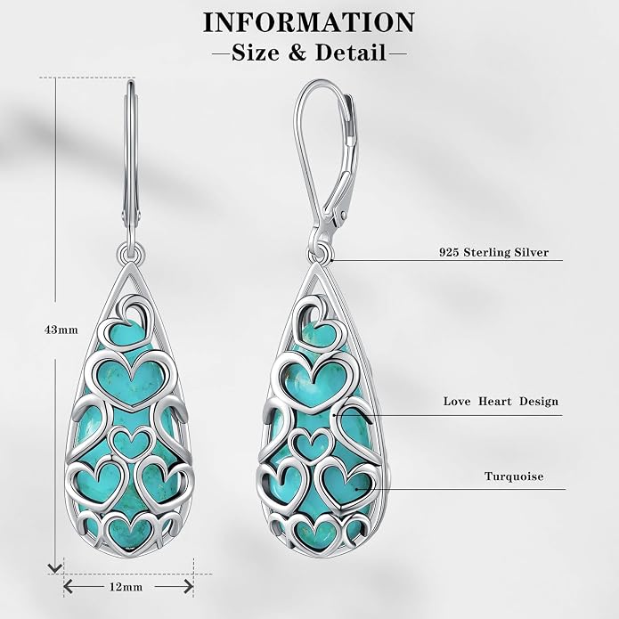 Turquoise Earrings for Women Western Jewelry for Women 925 Sterling Silver Earrings Turquoise Drop Earrings Boho Vintage Earrings
