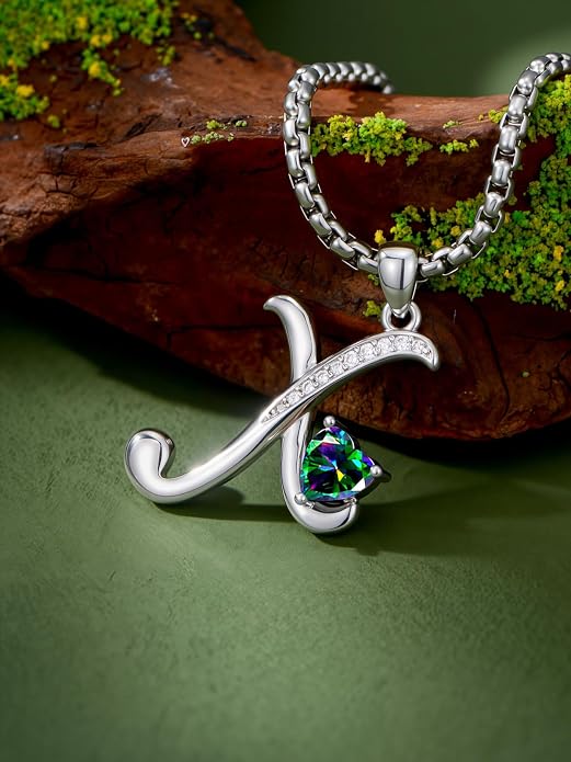 Birthday Gifts for Women Alphabet A to Z Initial Birthstone Pendant Necklaces for Women - 18k White Gold Plated Personalized Name Jewelry Anniversary Graduation Gifts for Wife Her Daughter Girlfriend(with Gift Box)
