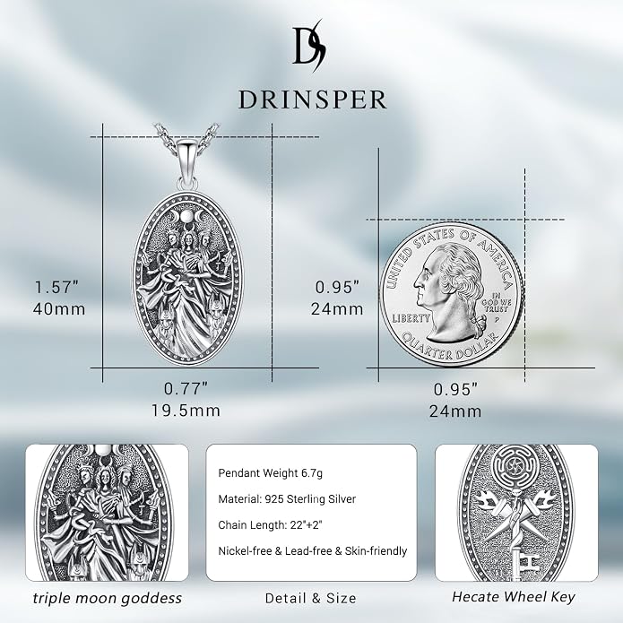 Hecate Wiccan Triple Moon Goddess Necklace Tetragrammaton Nudo De Bruja Plata 925 Original Sterling Silver Cat Moon Pendant Hekate Witch Necklace Amulet Witchy Jewelry Gifts for Women Men