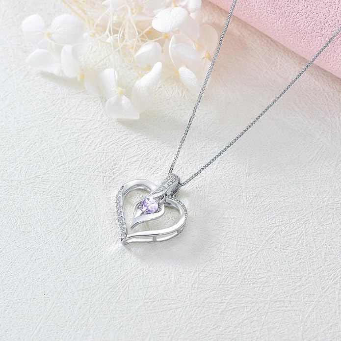 Birthstone Necklace Gifts for Women, 18K Gold-plated Sterling Silver Love Heart Necklace Durable Box Chain Women Jewelry Gifts for Her 20"