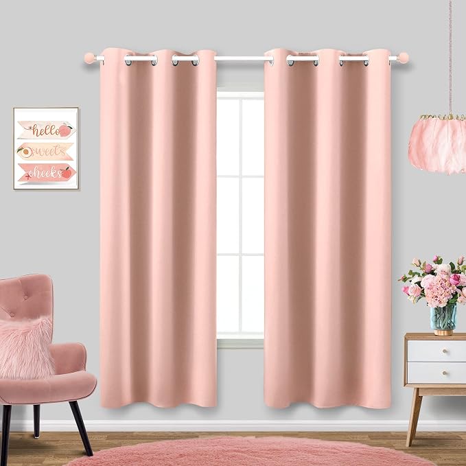 Blush Muted Pink Curtains 72 Inches Long for Kids Room Set 2 Panel Window Blackout Drape Insulated Thermal Darken Rose Gold Curtains for Christmas Bedroom Living Room Girl Baby Nursery Little Princess
