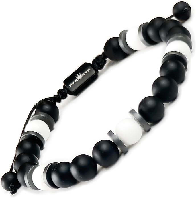 Mens Beaded Bracelet - Stone Jewelry, Black Onyx Hematite Bracelets, Mens Accessories, Adjustable
