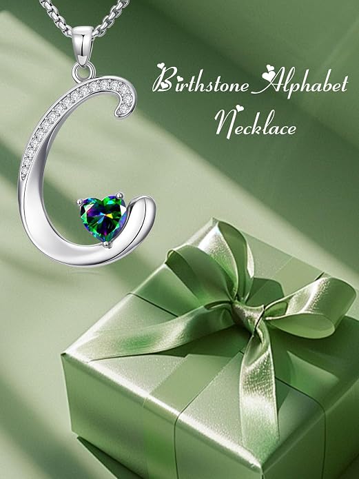 Birthday Gifts for Women Alphabet A to Z Initial Birthstone Pendant Necklaces for Women - 18k White Gold Plated Personalized Name Jewelry Anniversary Graduation Gifts for Wife Her Daughter Girlfriend(with Gift Box)
