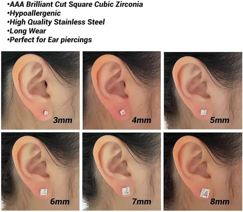 10 Pairs Stainless Steel Flat Back Stud Earrings Set for Women Hypoallergenic 316L Surgical Steel Cubic Zirconia Stud Earring Flatback Studs Earing for Men(10 Pairs)