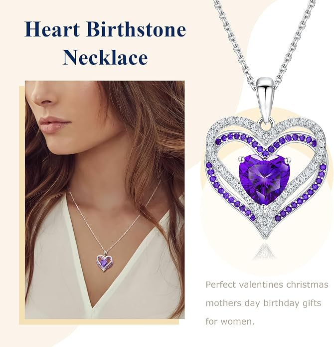 Anniversary Charm Necklace, Sterling Silver 14K Gold Plated Chain with Interlocking Heart Pendant Elegant Birthstone Necklaces for Women, Length 18"