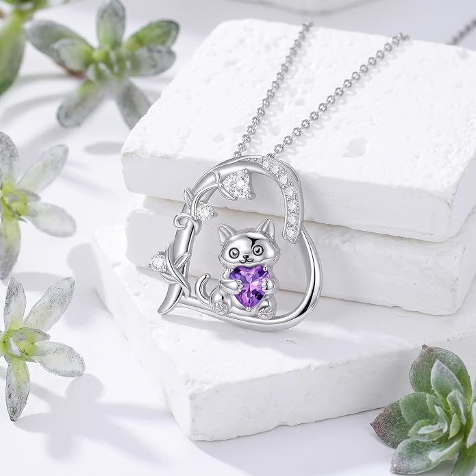PELOVNY Teddy Bear Necklace for Women 925 Sterling Silver Bear/Highland Cow/Fox/Cat/Axolotl Birthstone Necklace Christmas Birthday Jewelry Gifts for Mom Daughter Wife Sister