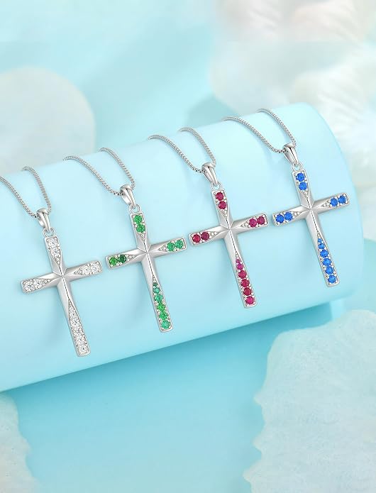 Cross Necklace for Women Birthstone Necklace for Women 925 Sterling Silver