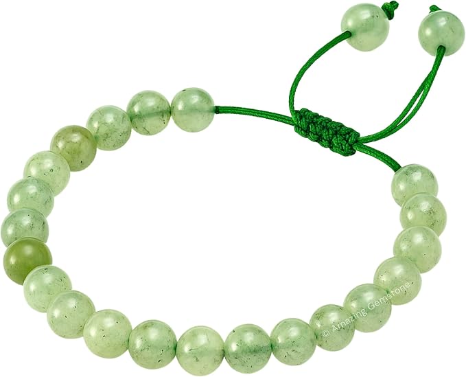 Amazing Gemstone Prehnite Bracelet, Gifts for Men & Women - Protection Healing Crystal Bracelet - 8mm Gemstone Beaded Adjustable Bracelet, Pulseras para Hombres Mujer Stocking Stuffers