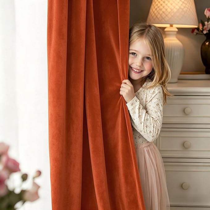 MIULEE Fall Burnt Orange Blackout Velvet Curtains 84 Inch Long 52"x84" Soft | Luxurious Bedroom Living Room Decor, Room Darkening, Thermal Insulated, Rod Pocket Design, Super Soft Fabric