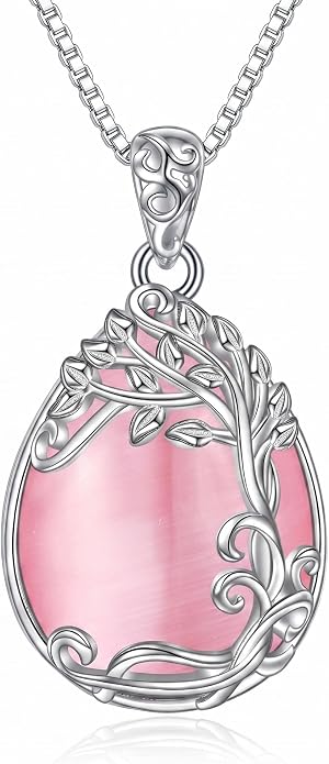 Teardrop Moonstone Necklace for Women Tree of Life/Filigree Birthstone Pendant Necklace Jewelry