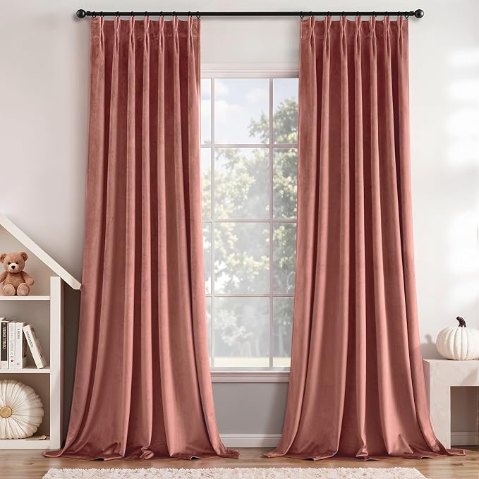 MIULEE Dusty Rose Velvet Curtains 96 inches Long, Pinch Pleated Blackout Drapes with Hooks, Thermal Insulated Pinch Pleat Panels for Bedroom Living Room, 2 Panels
