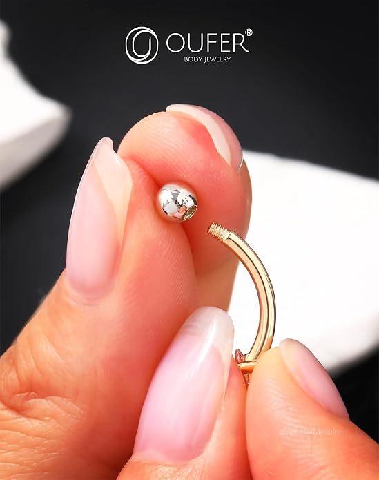 OUFER 14K Solid Gold Clea CZ Replacement Ball Externally Threaded for Belly Button Rings