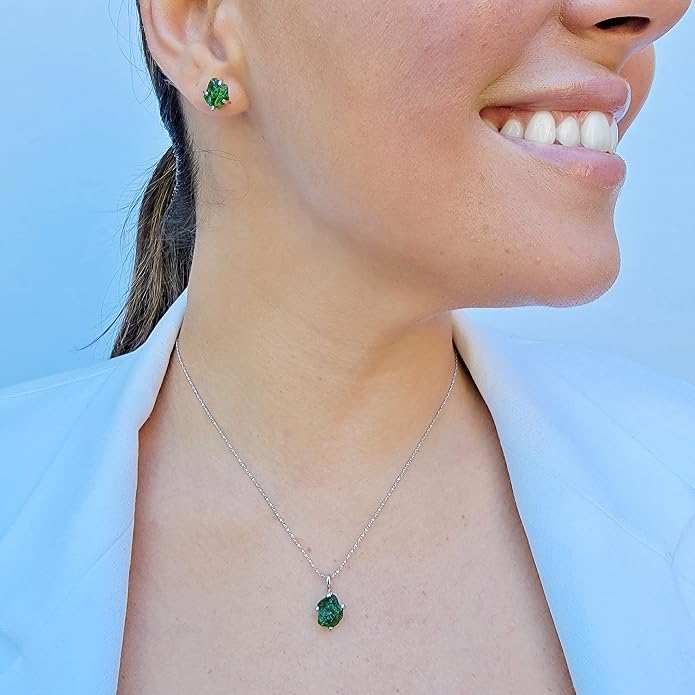 Natural raw gemstone pendant chain necklace with white gold over 925 solid sterling silver, birthstone dainty solitaire gift for her, uniquelan jewelry