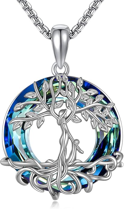 Tree of Life Necklace 18K White Gold Plated Tree of Life Abalone Shell/Crystal Pendant Necklace Family Tree Jewelry Gifts for Women Mothers Day Gifts