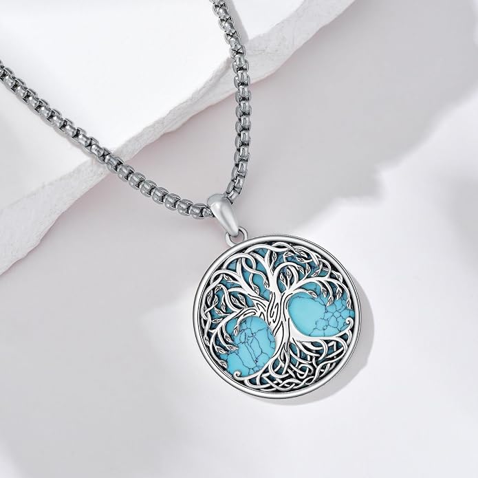 Tree of Life Necklace 925 Sterling Silver Round Tree of Life Pendant Jewelry for Men Women, w/Stainless Steel Chain 22''+2''