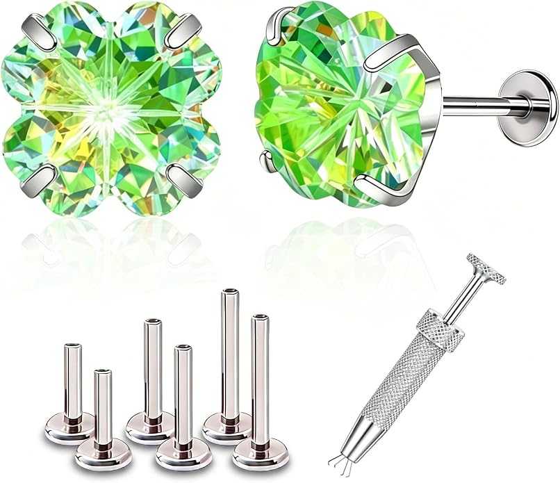 Flat Back Titanium Stud Earrings, Hypoallergenic G23 Titanium Cubic Zirconia Piercing, Versatile Eyebrow Lip Labret Cartilage Helix Sleeper 18G Jewelry for Women Men