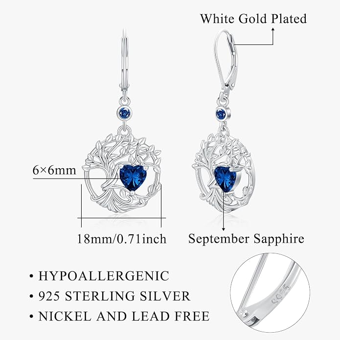 Odinstone 925 Sterling Silver Earrings Tree of Life Teardrop Moonstone Dangle Drop Leverback Earrings for Women