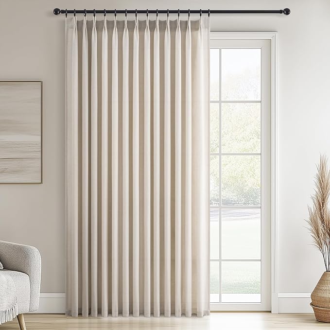 Topfinel Oatmeal Pinch Pleated Linen Curtains 84 Inch Length 1 Panels for Bedroom Living Room Textured Semi Sheer Window Curtain Boho Neutral Back Tab Pinch Pleat Drape with Hooks 84 Inches Long