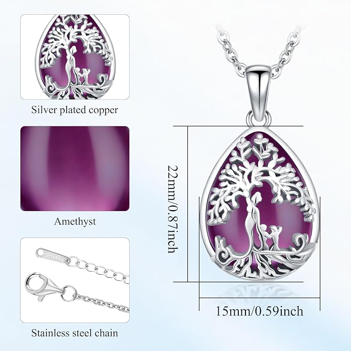 Tree of Life Necklace Family Teardrop/Heart Pendant Mother Jewelry Gifts for Women Grandma Wife Mom