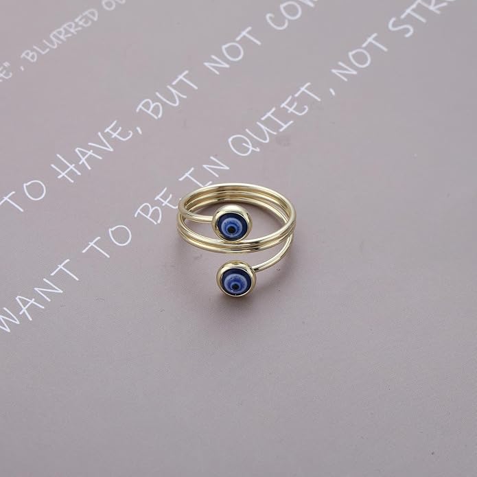 Boho Evil Eye Rings Adjustable Open Wrap Ring Blue Eye Turkish Rings Vintage Open Knuckle Finger Ring Jewelry for Women