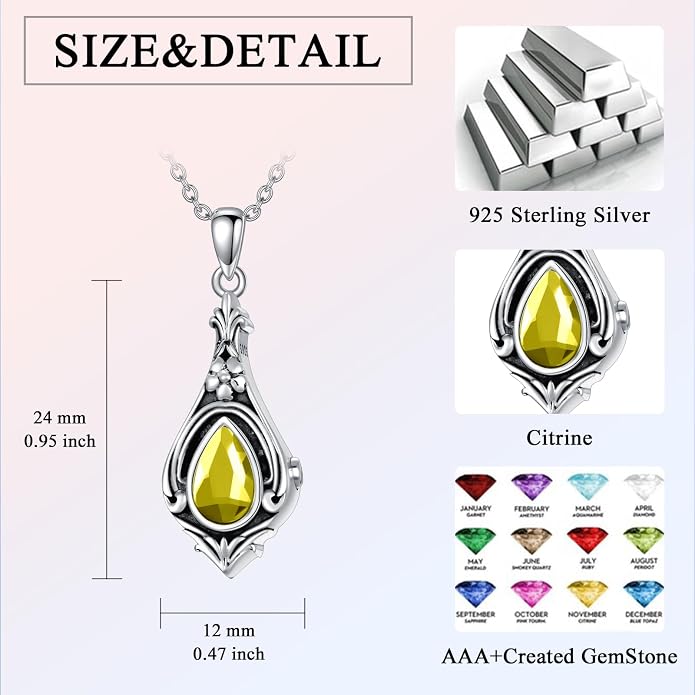 Seiyang Urn Necklace for Ashes 925 Sterling Silver with Birthstone Cremation Jewelry Keepsake Ashes Pendant Necklace Memorial Jewelry for Women Loved One