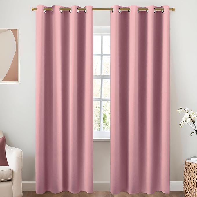 KOUFALL Mauve Curtains 96 Inches Long for Living Room 2 Panels Set,Boho Blackout Dusty Rose Window Treatments Privacy Curtain for Bedroom