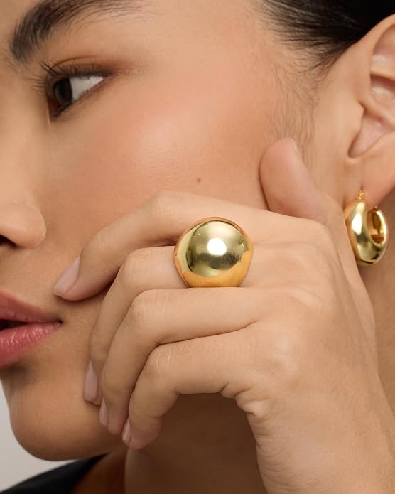 PAVOI 14K Gold Plated Chunky Domed Statement Ring for Women | Lightweight Trendy Sphere Rings | Statement Jewelry
