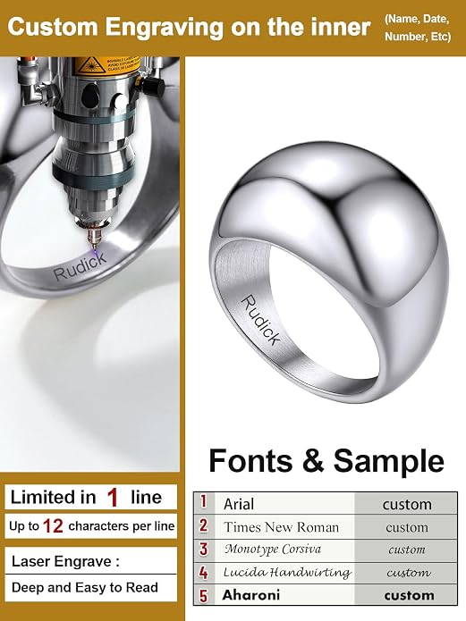 GOLDCHIC JEWELRY Chunky Dome Ring for Women, Stainless Steel Bold Stacking Croissant Statement Ring For Men (Size 7-12, Custom)